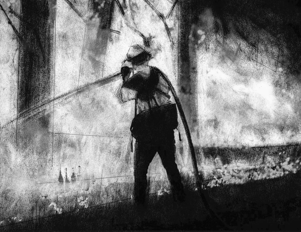 s p i w — The Carbon Art climate charcoal artwork by artist Abhi