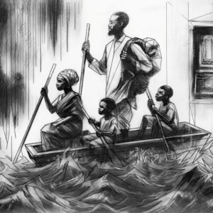 Climate Migration #1, a monochrome carbon artwork by Abhi