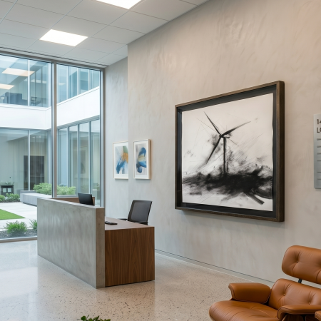 Climate artwork by Abhi installed in a corporate office lobby